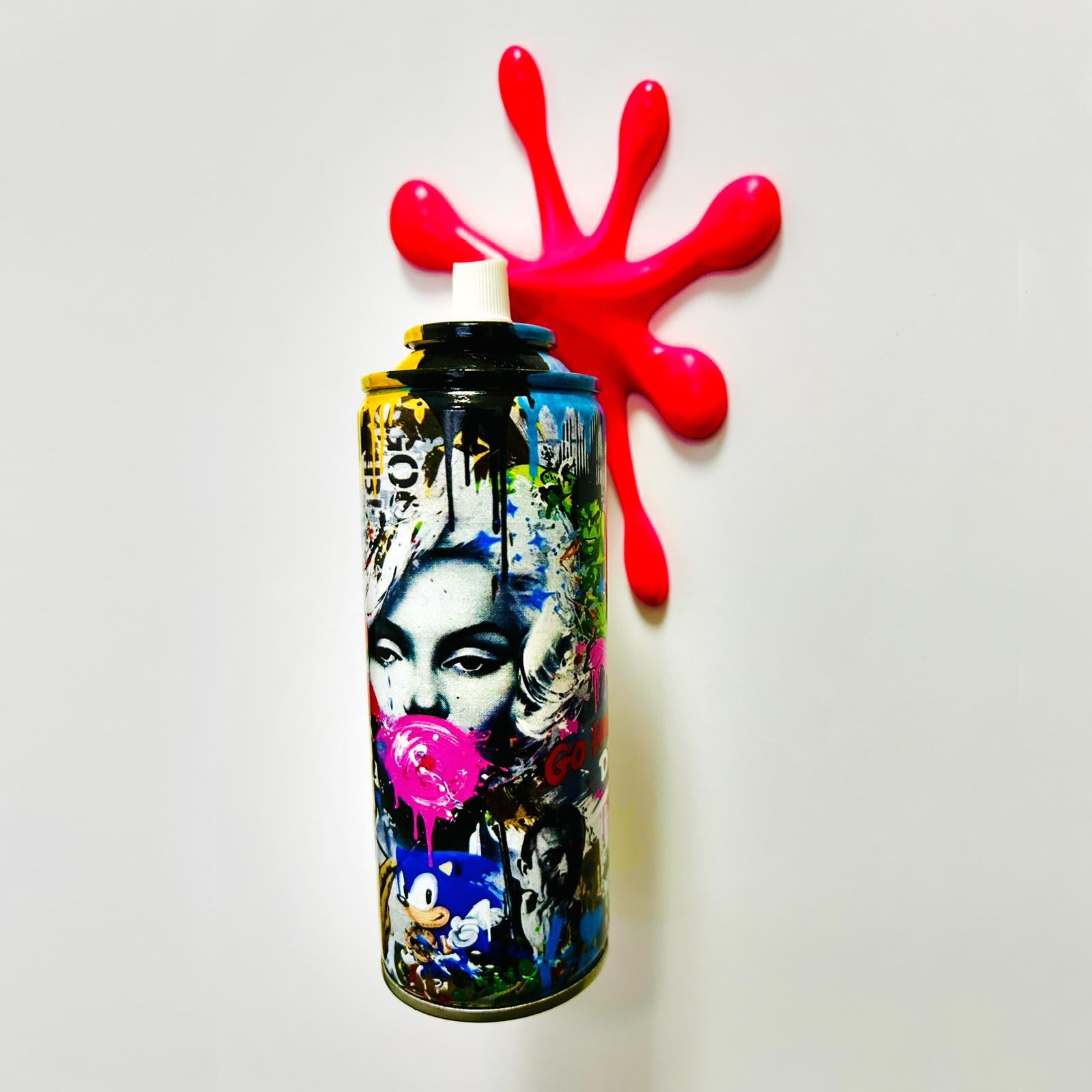 Brainwashing Icon of style Monroe Graffiti Torn Spraycan Sculpture with Plastic Splash