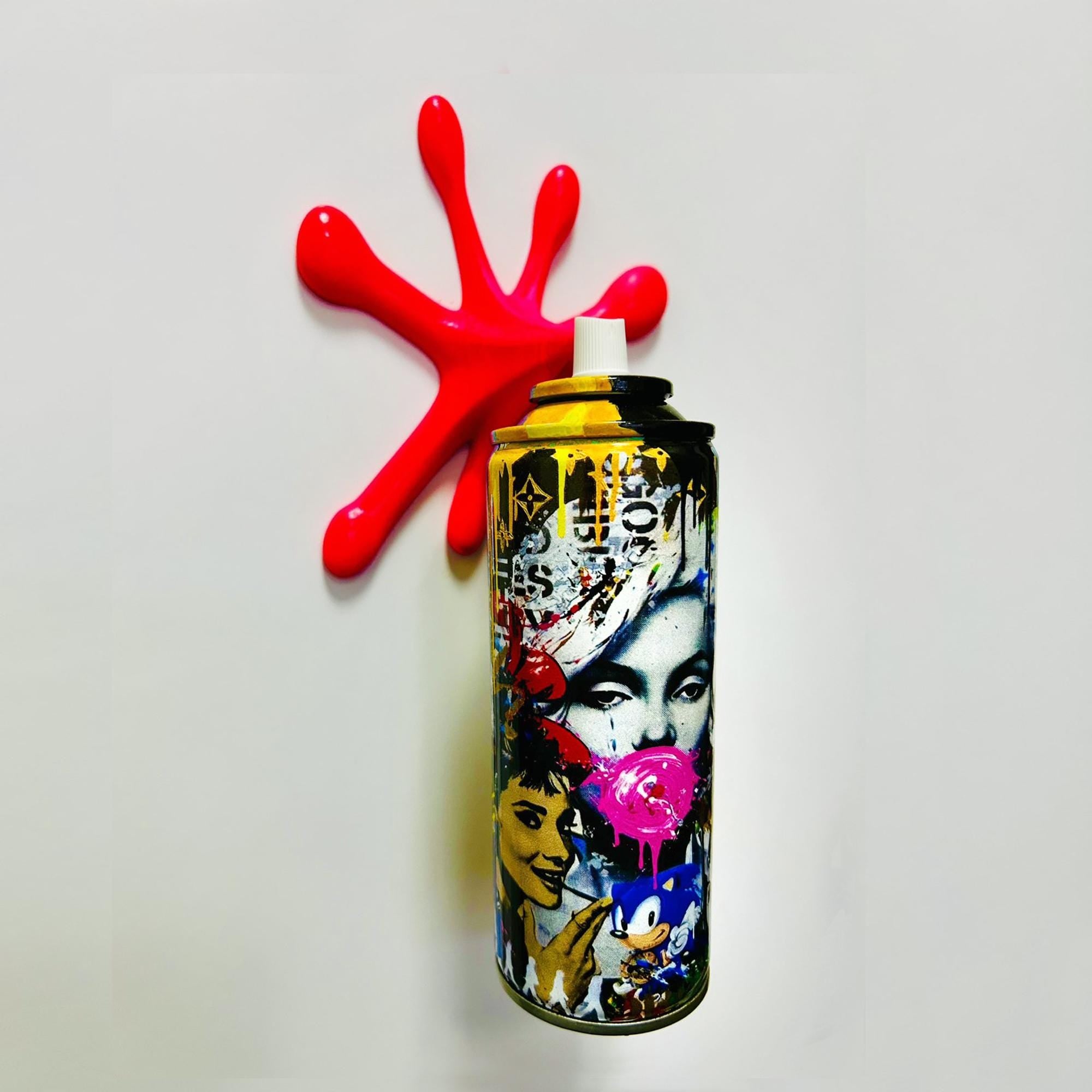 Brainwashing Icon of style Monroe Graffiti Torn Spraycan Sculpture with Plastic Splash
