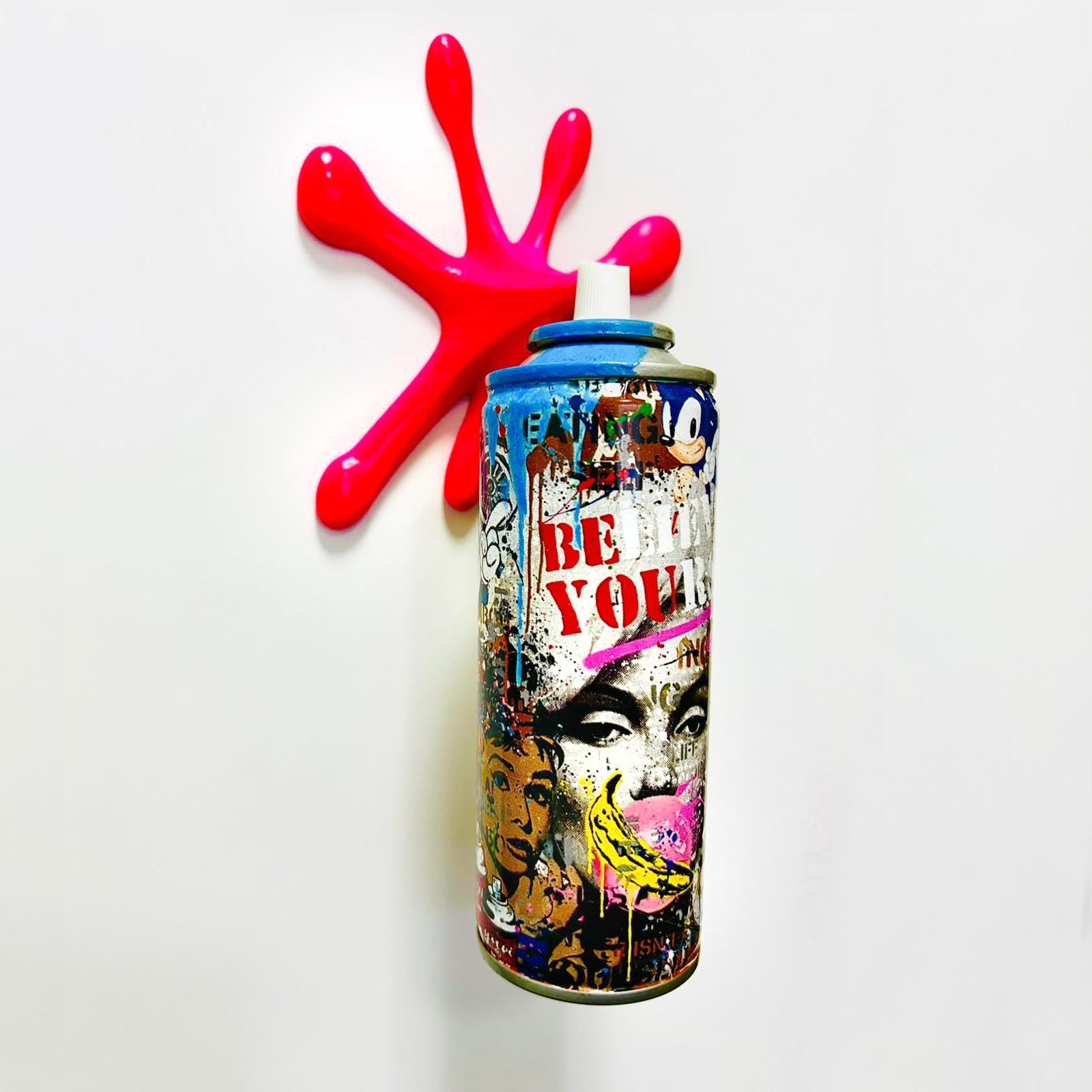 Brainwashing Icon of style Monroe Graffiti Torn Spraycan Sculpture with Plastic Splash