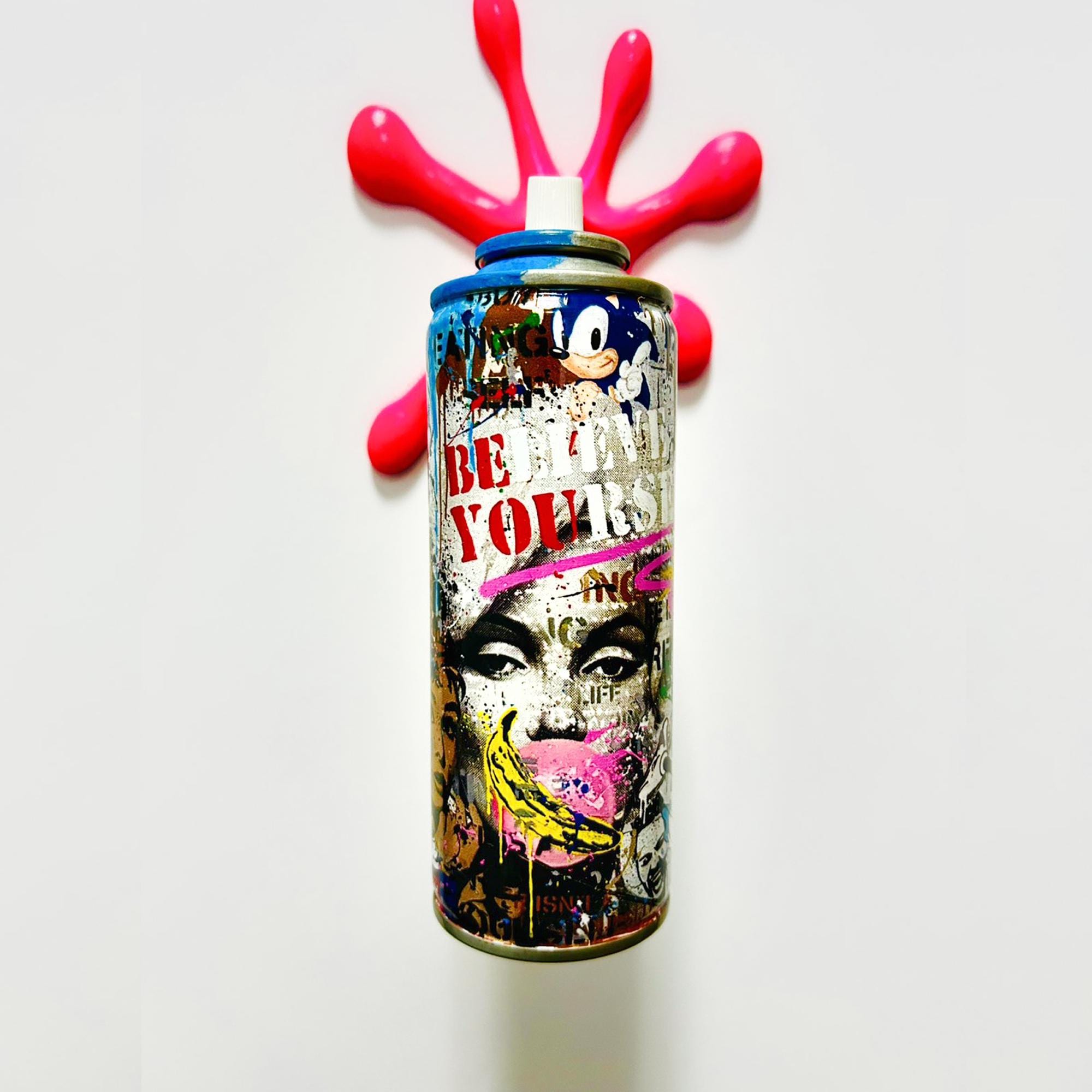 Brainwashing Icon of style Monroe Graffiti Torn Spraycan Sculpture with Plastic Splash