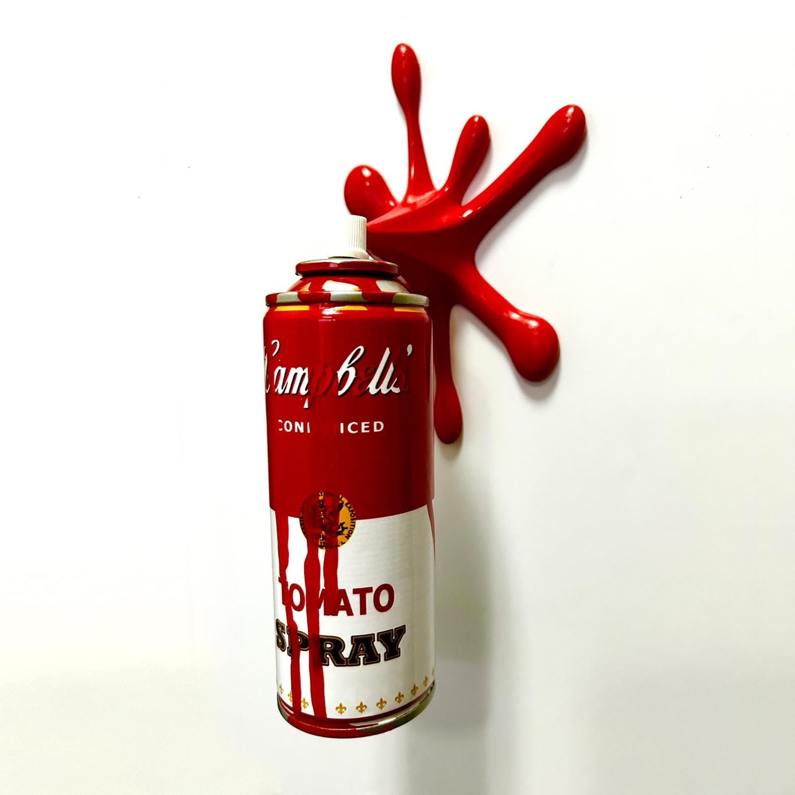 Tomato Soup Torn Spray Graffiti Torn Spraycan Sculpture with Plastic Splash
