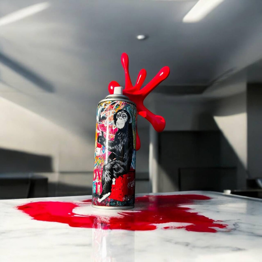 Funky Monkey Painter Graffiti Torn Spraycan Sculpture with Plastic Splash
