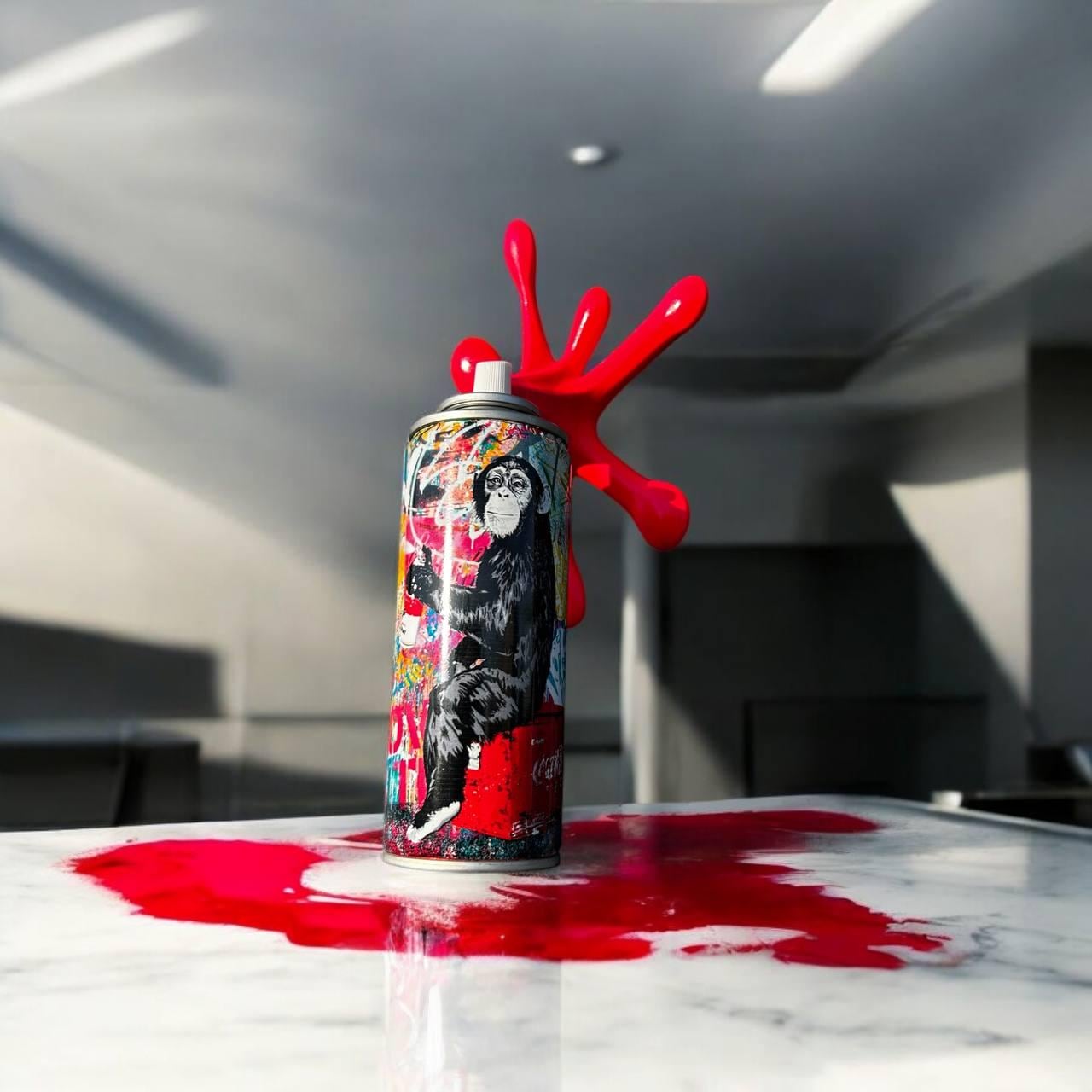 Funky Monkey Painter Graffiti Torn Spraycan Sculpture with Plastic Splash