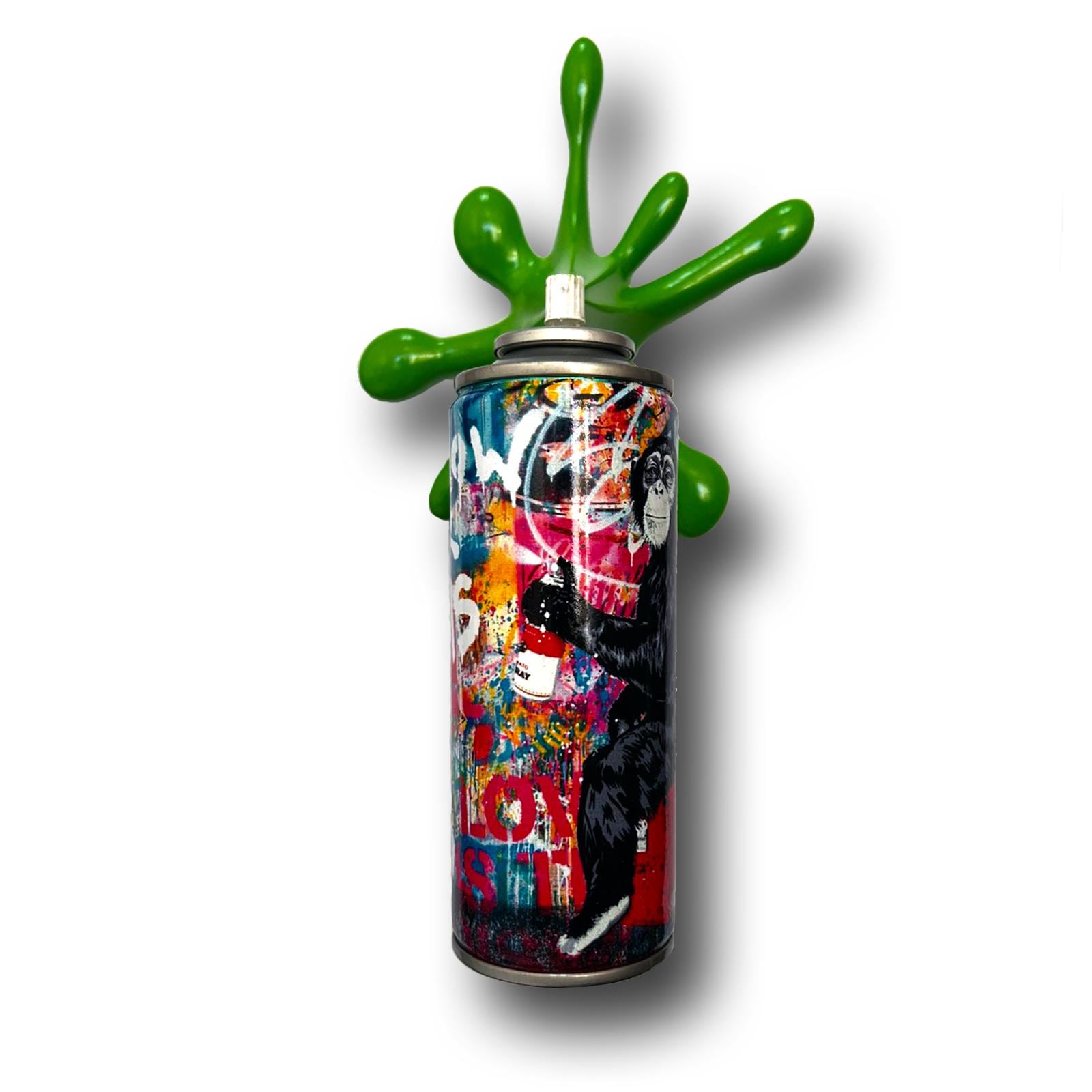 Funky Monkey Painter Graffiti Torn Spraycan Sculpture with Plastic Splash