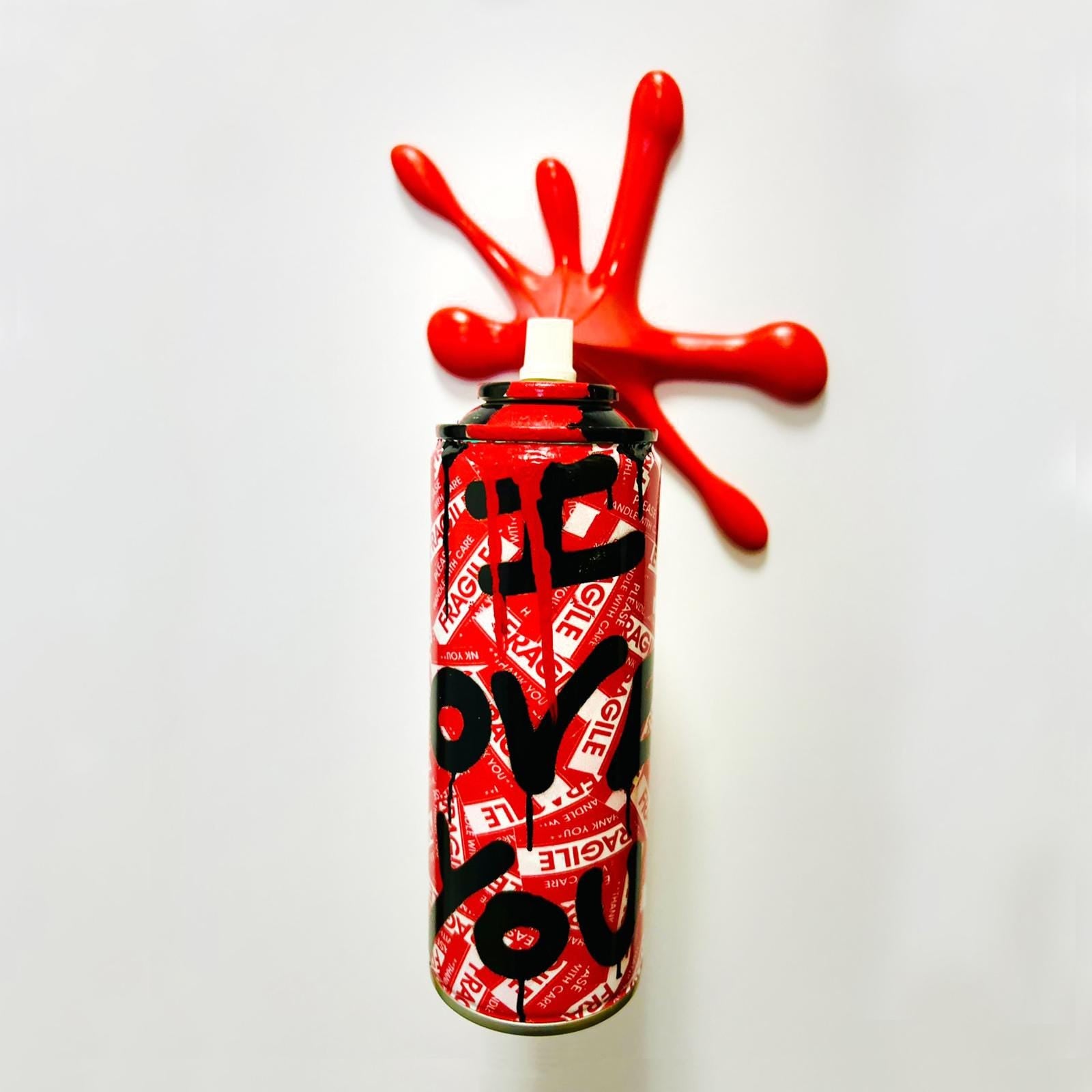 Brainwashing Love is fragile Painter Graffiti Torn Spraycan Sculpture with Plastic Splash