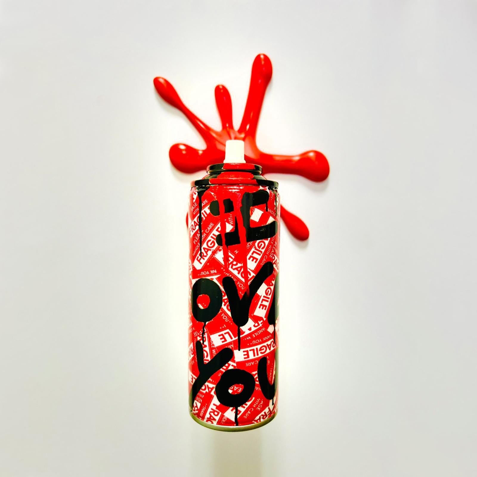 Brainwashing Love is fragile Painter Graffiti Torn Spraycan Sculpture with Plastic Splash
