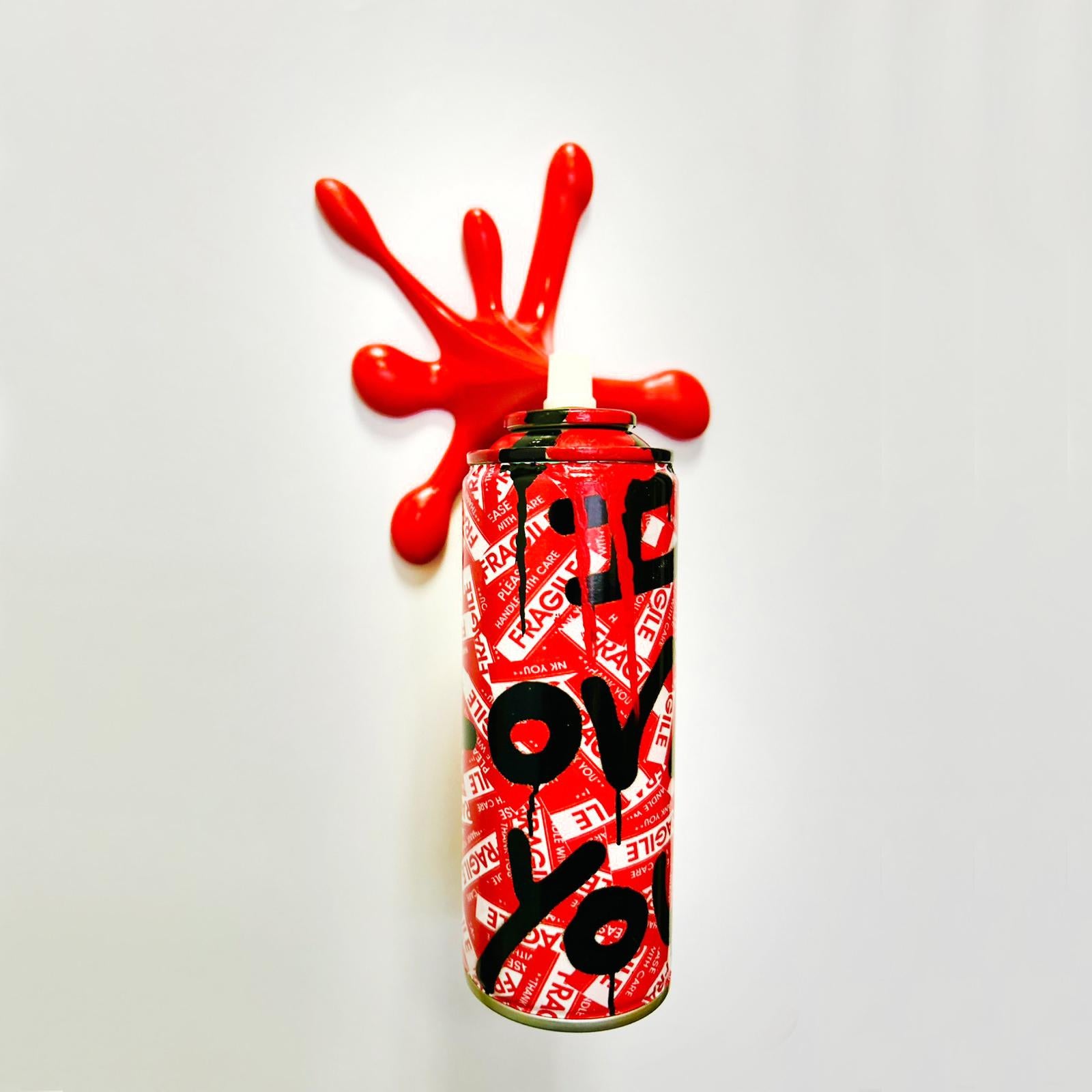 Brainwashing Love is fragile Painter Graffiti Torn Spraycan Sculpture with Plastic Splash