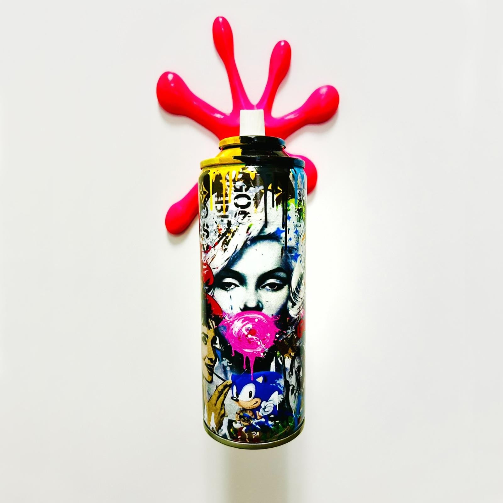 Brainwashing Icon of style Monroe Graffiti Torn Spraycan Sculpture with Plastic Splash