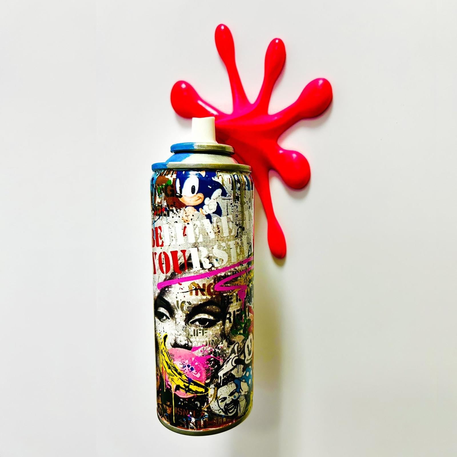 Brainwashing Icon of style Monroe Graffiti Torn Spraycan Sculpture with Plastic Splash
