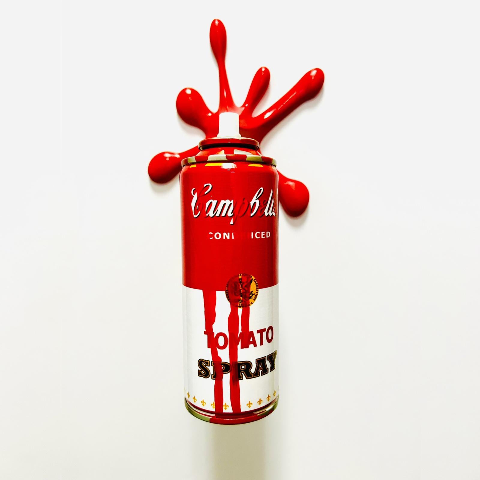Tomato Soup Torn Spray Graffiti Torn Spraycan Sculpture with Plastic Splash