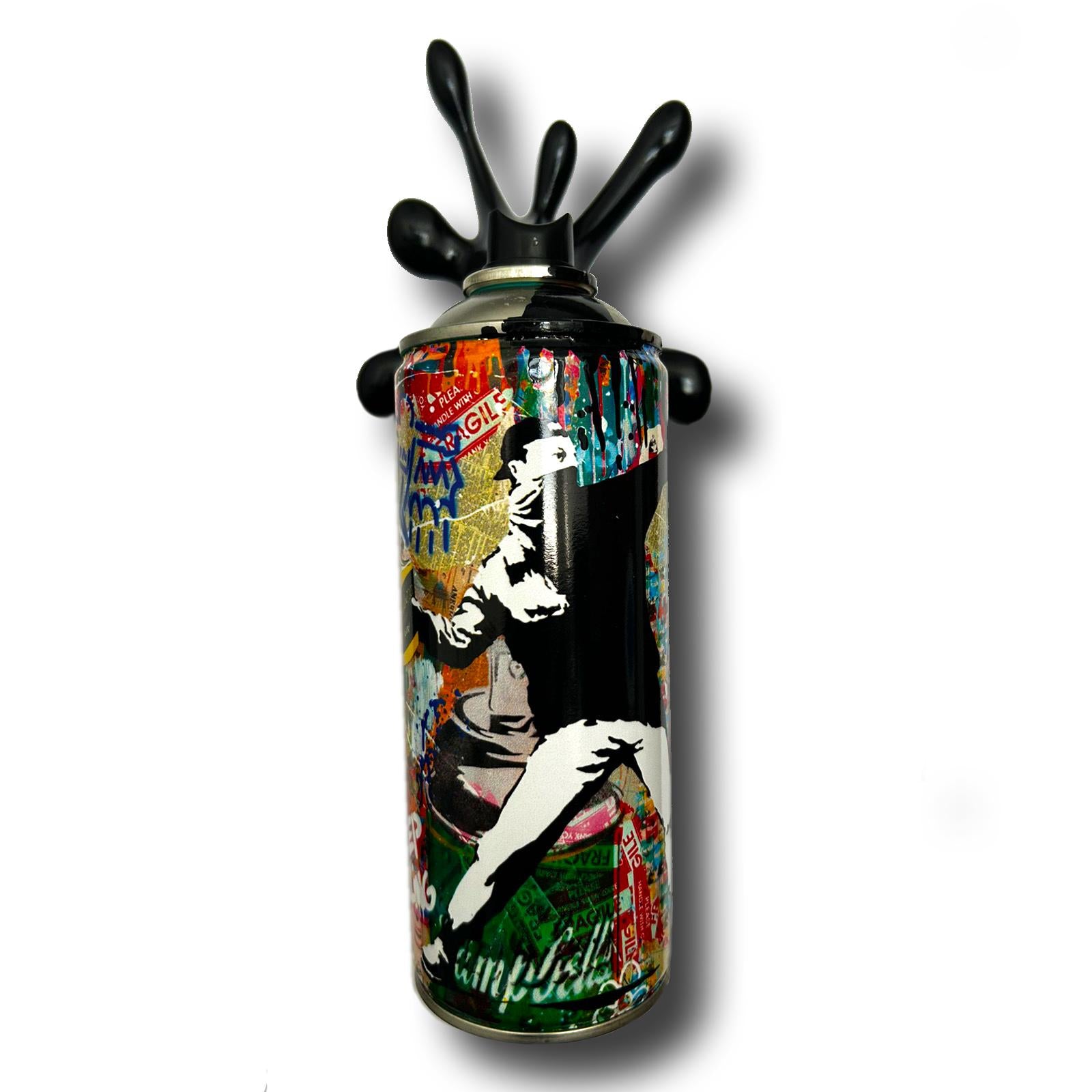 Banksy Throver Graffiti Torn Spraycan Sculpture with Plastic Splash