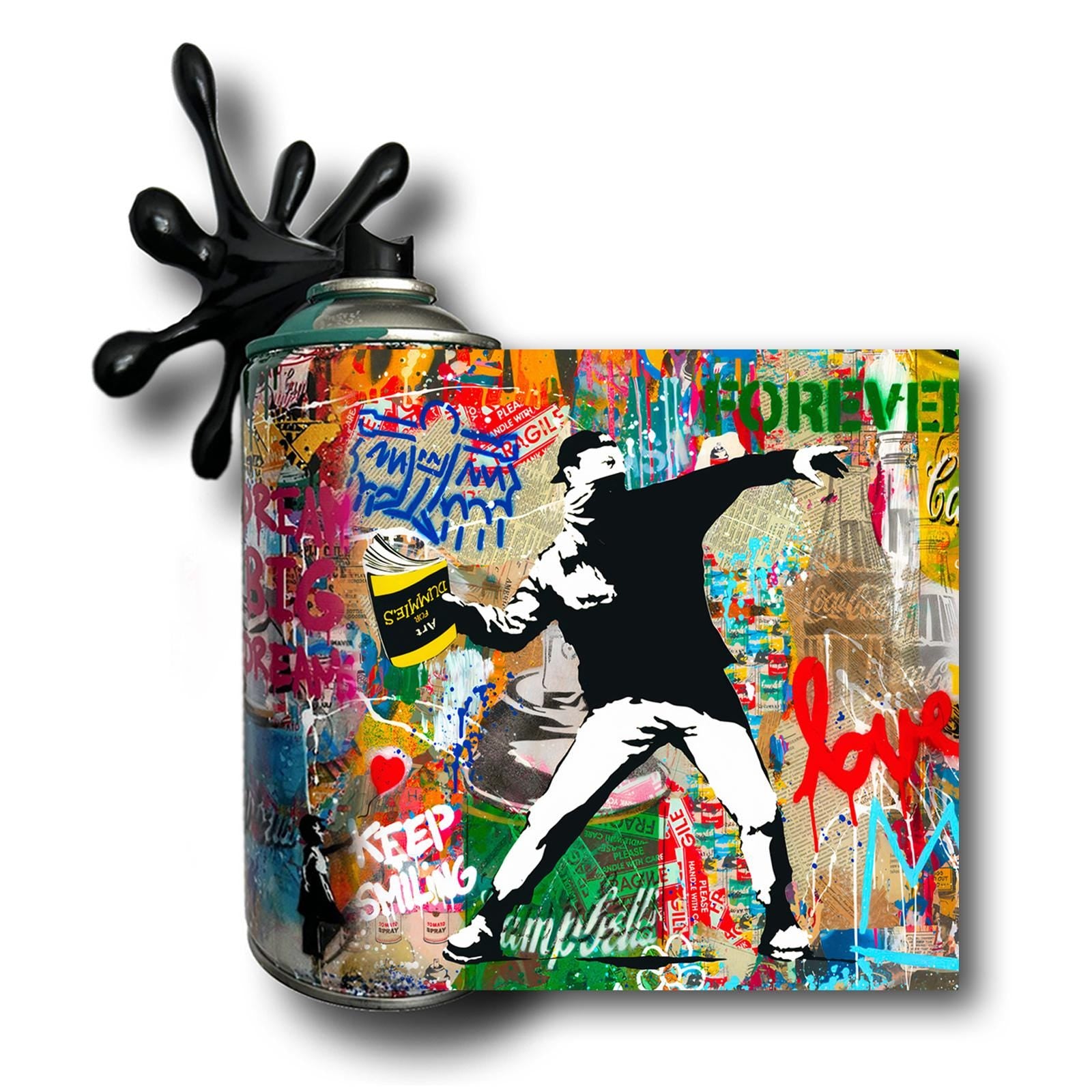 Banksy Throver Graffiti Torn Spraycan Sculpture with Plastic Splash