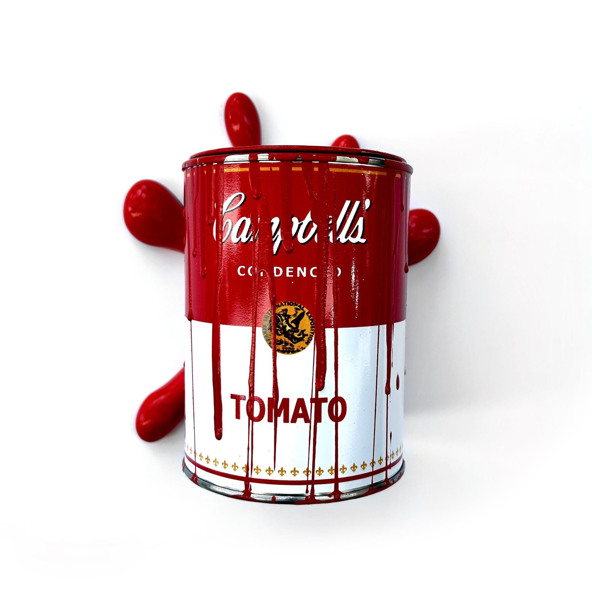 Brainwaing Tomato Soup Graffiti Paint can Sculpture with Plastic Splash