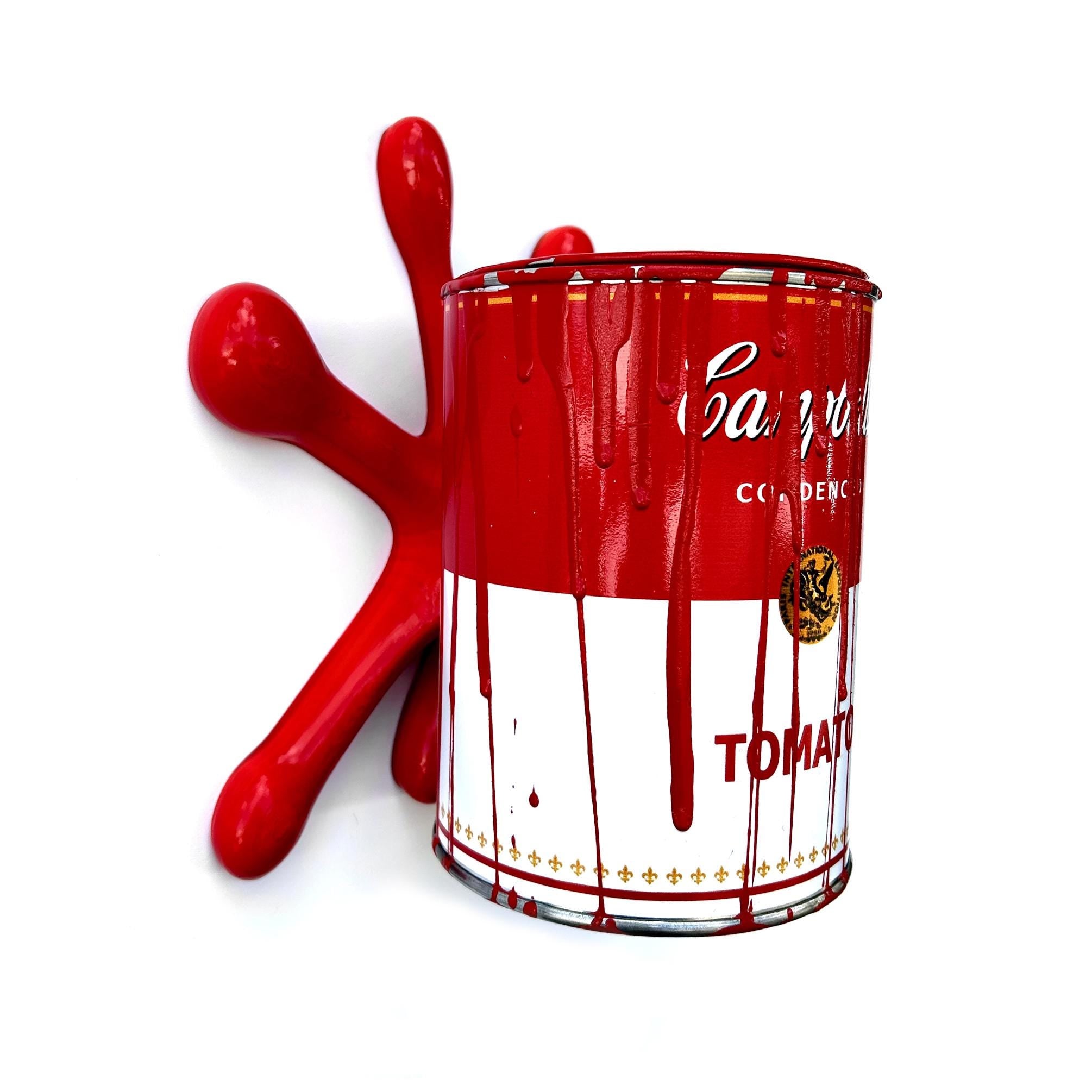Brainwaing Tomato Soup Graffiti Paint can Sculpture with Plastic Splash