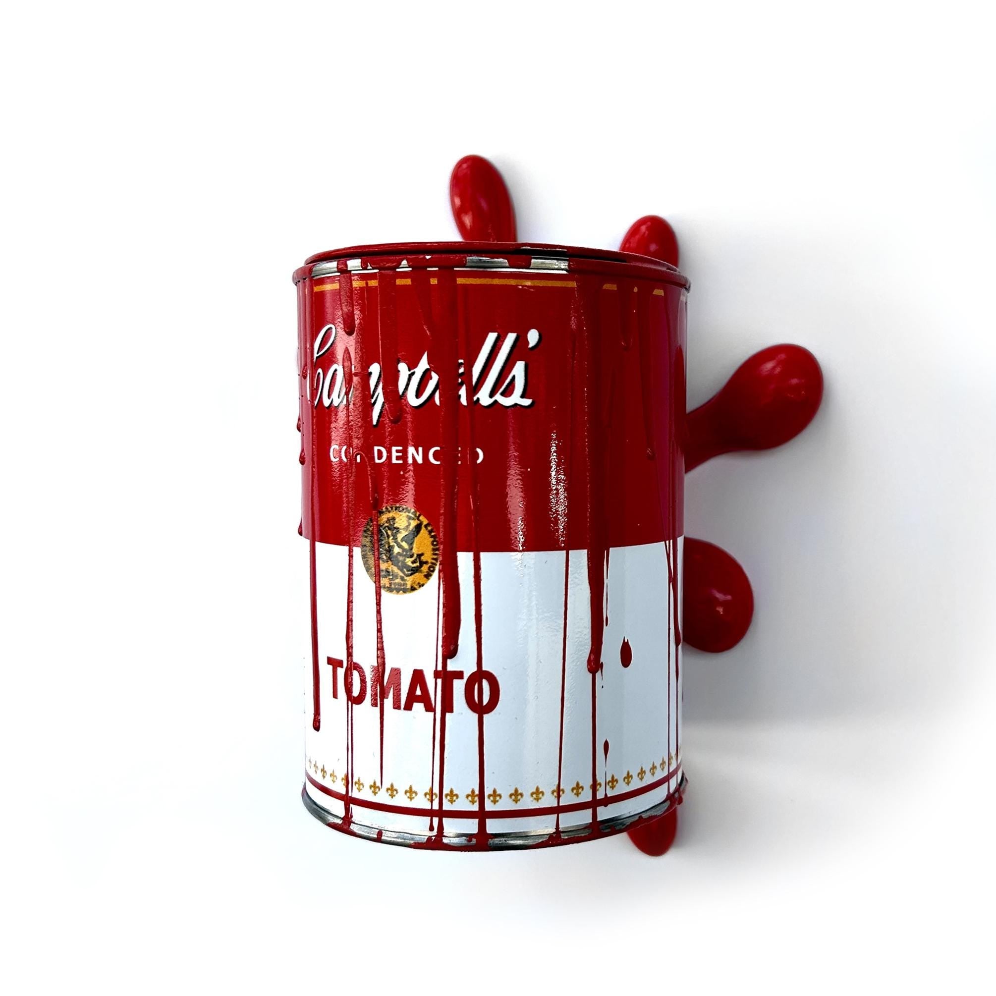 Brainwaing Tomato Soup Graffiti Paint can Sculpture with Plastic Splash