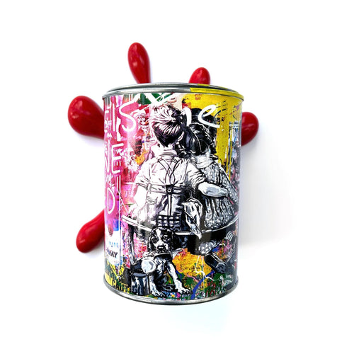 Brainwaing Love is all we need Graffiti Paint can Sculpture with Plastic Splash