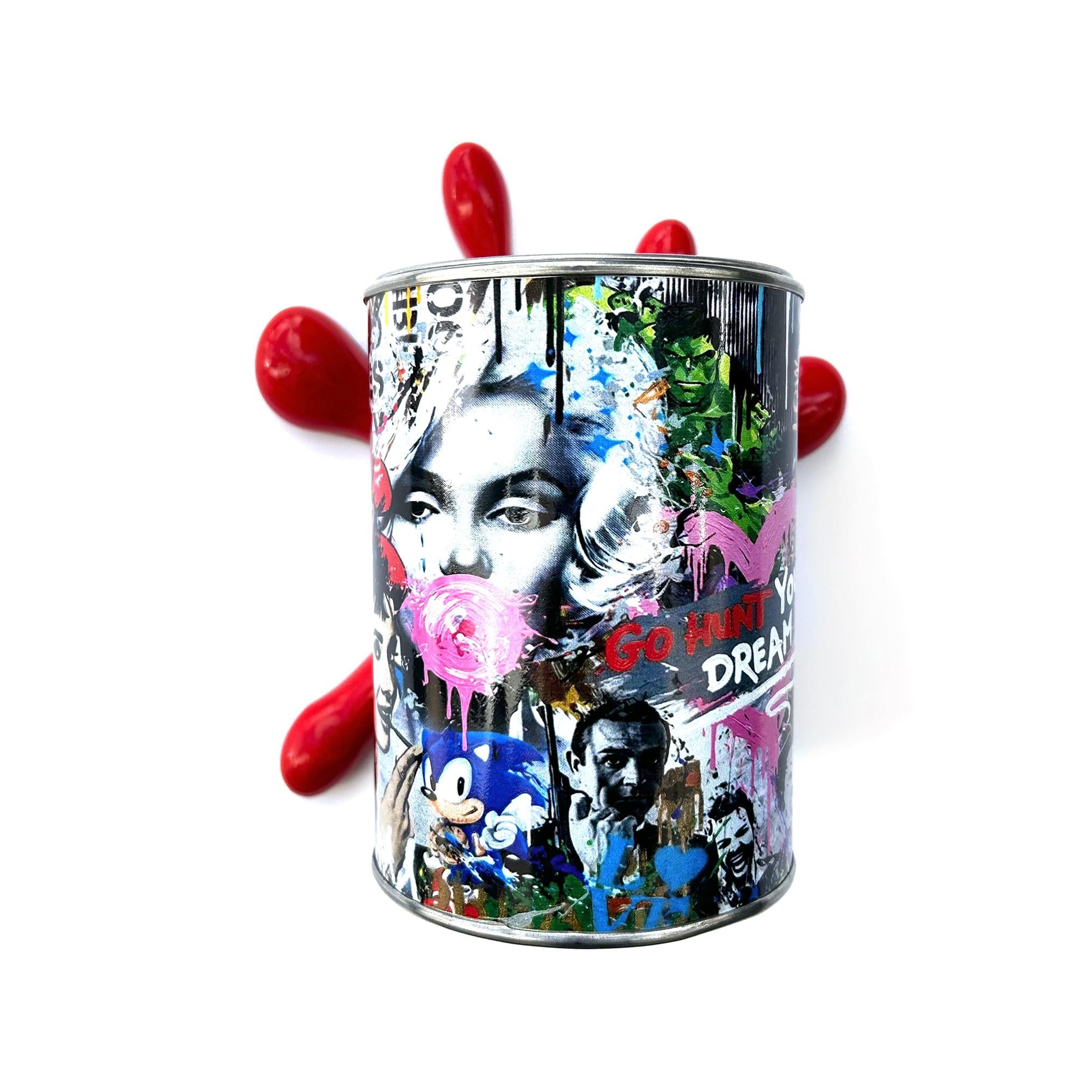 Brainwaing Icon Graffiti Paint can Sculpture with Plastic Splash