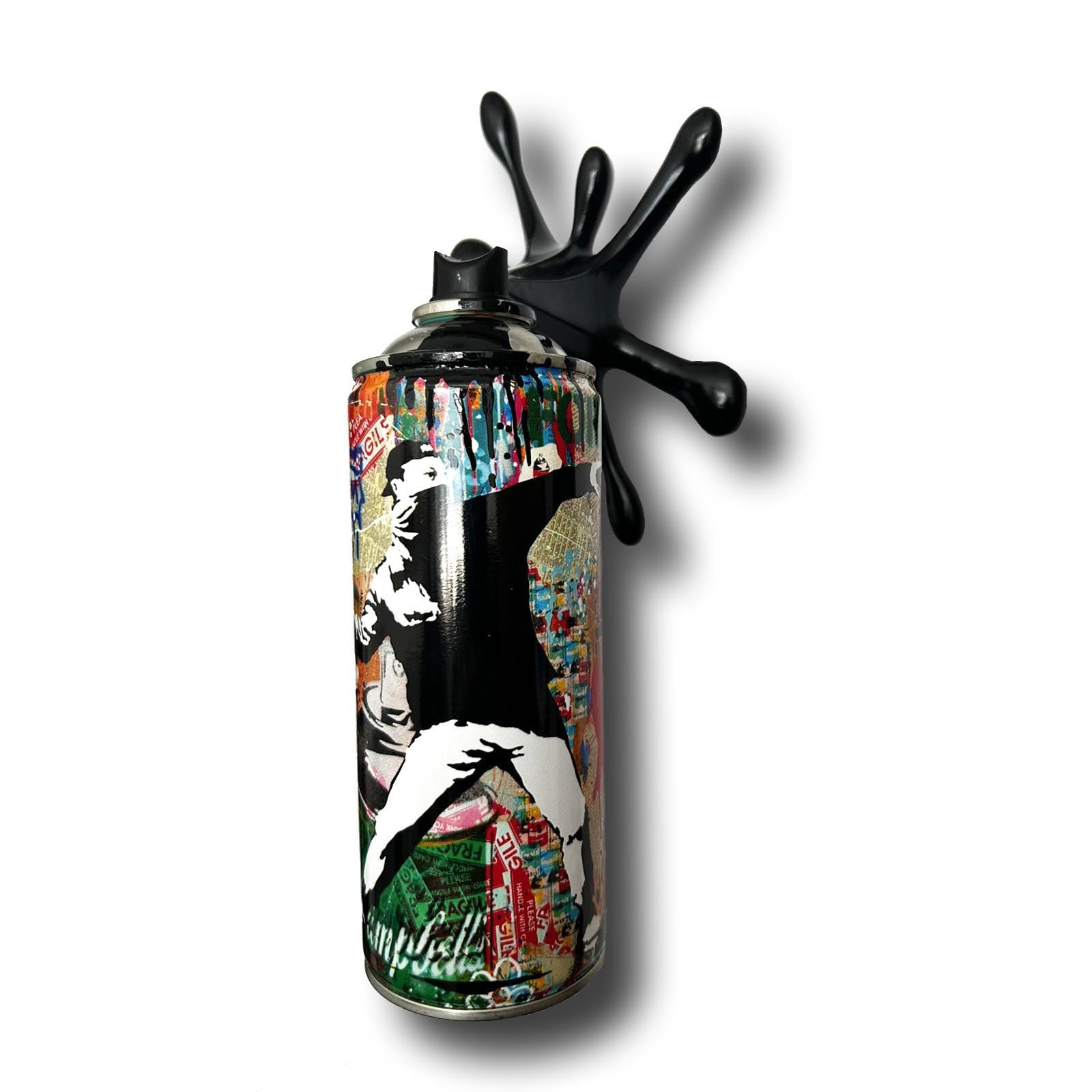 Banksy Throver Graffiti Torn Spraycan Sculpture with Plastic Splash