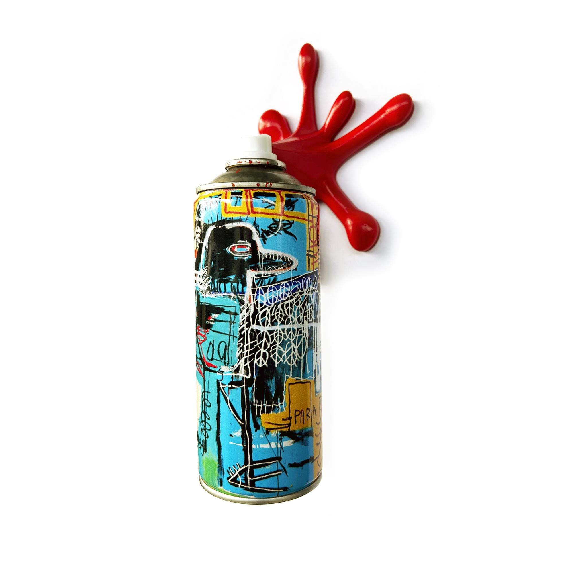 Bird on money by Basquiat Graffiti Torn Spraycan Sculpture with Plastic Splash