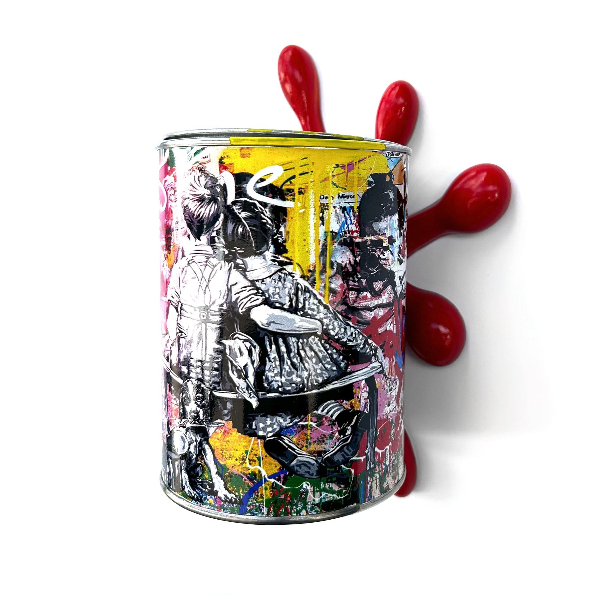 Brainwaing Love is all we need Graffiti Paint can Sculpture with Plastic Splash