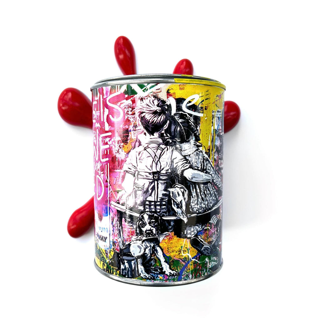 Brainwaing Love is all we need Graffiti Paint can Sculpture with Plastic Splash