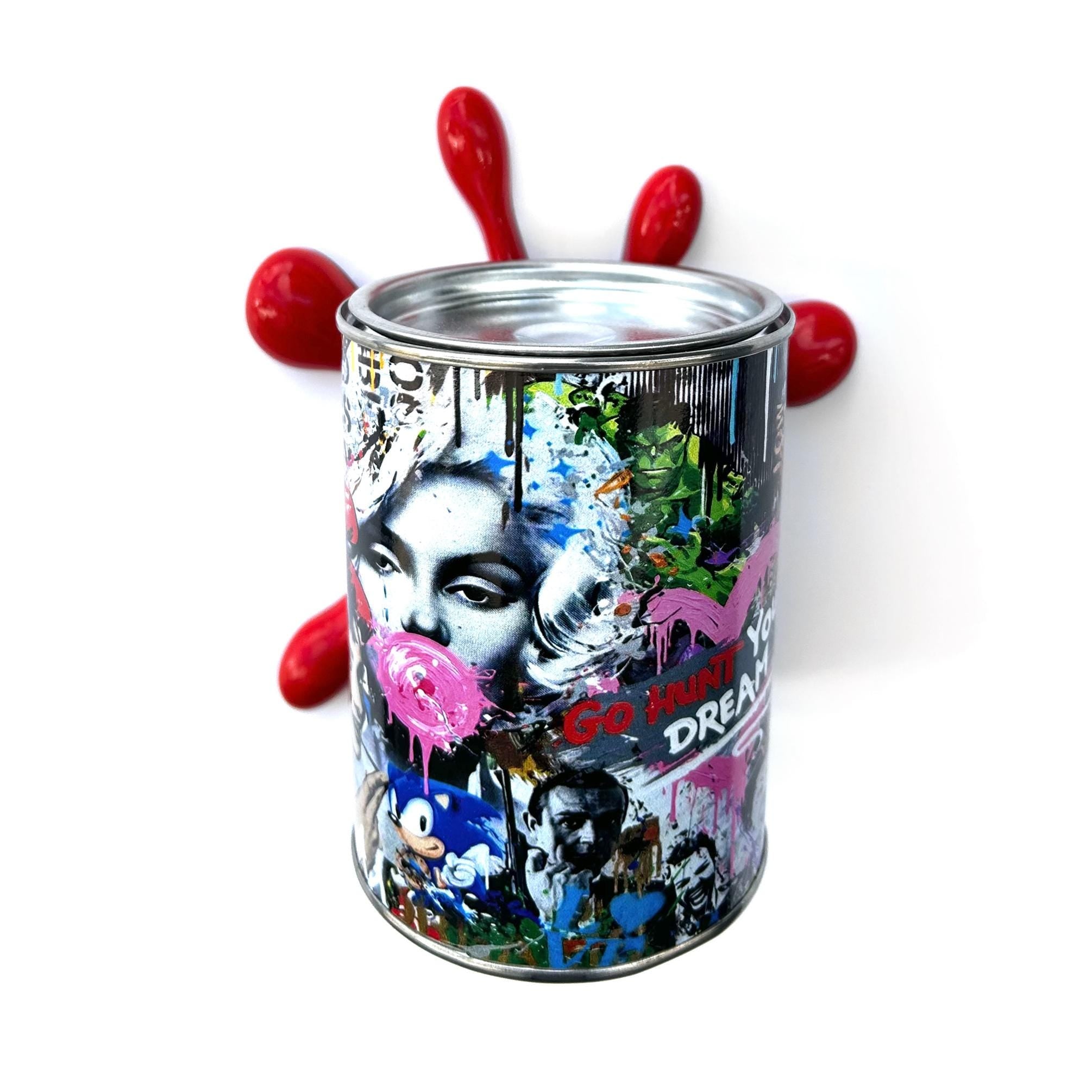 Brainwaing Icon Graffiti Paint can Sculpture with Plastic Splash