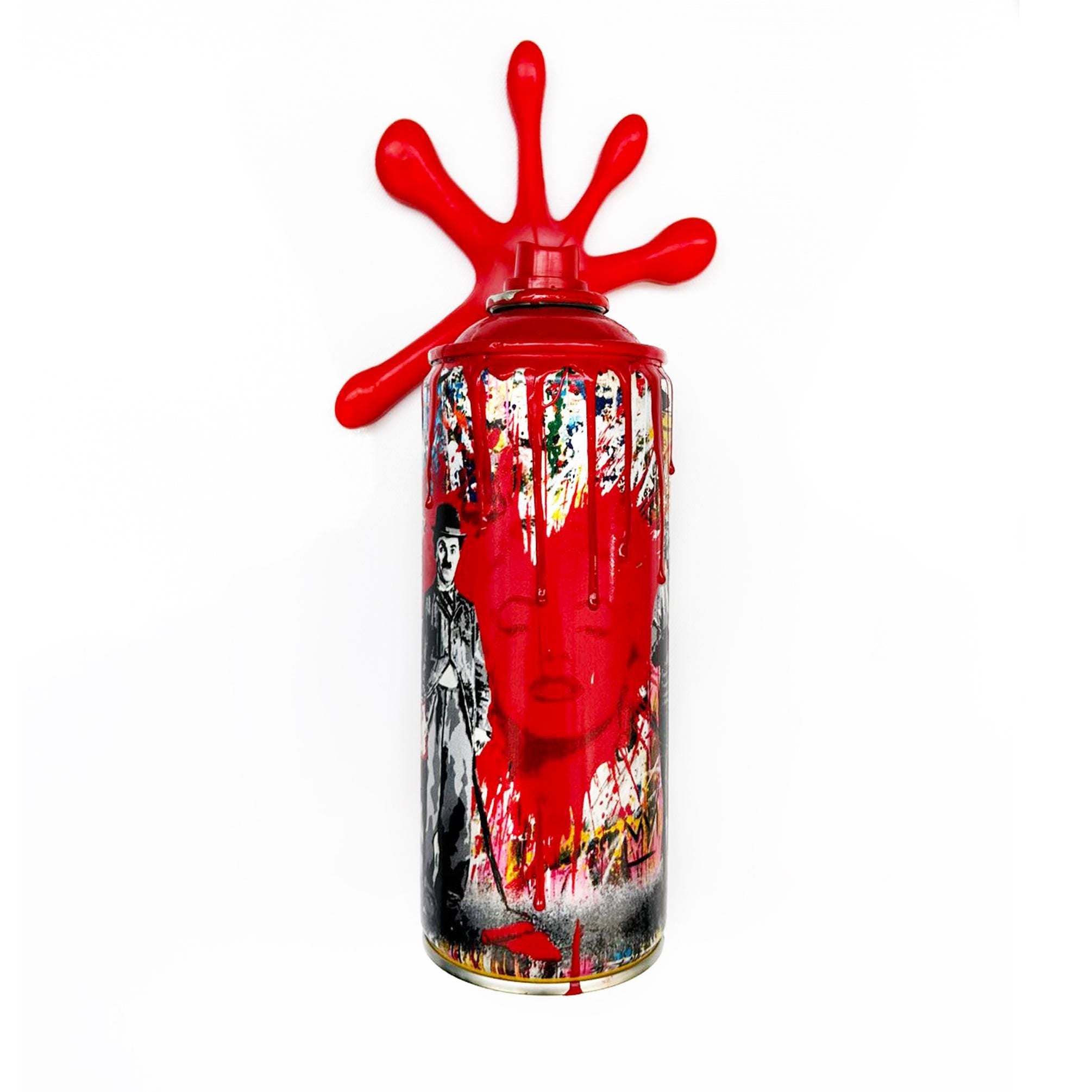 Juxtapose Torn Spray Graffiti Torn Spraycan Sculpture with Plastic Splash