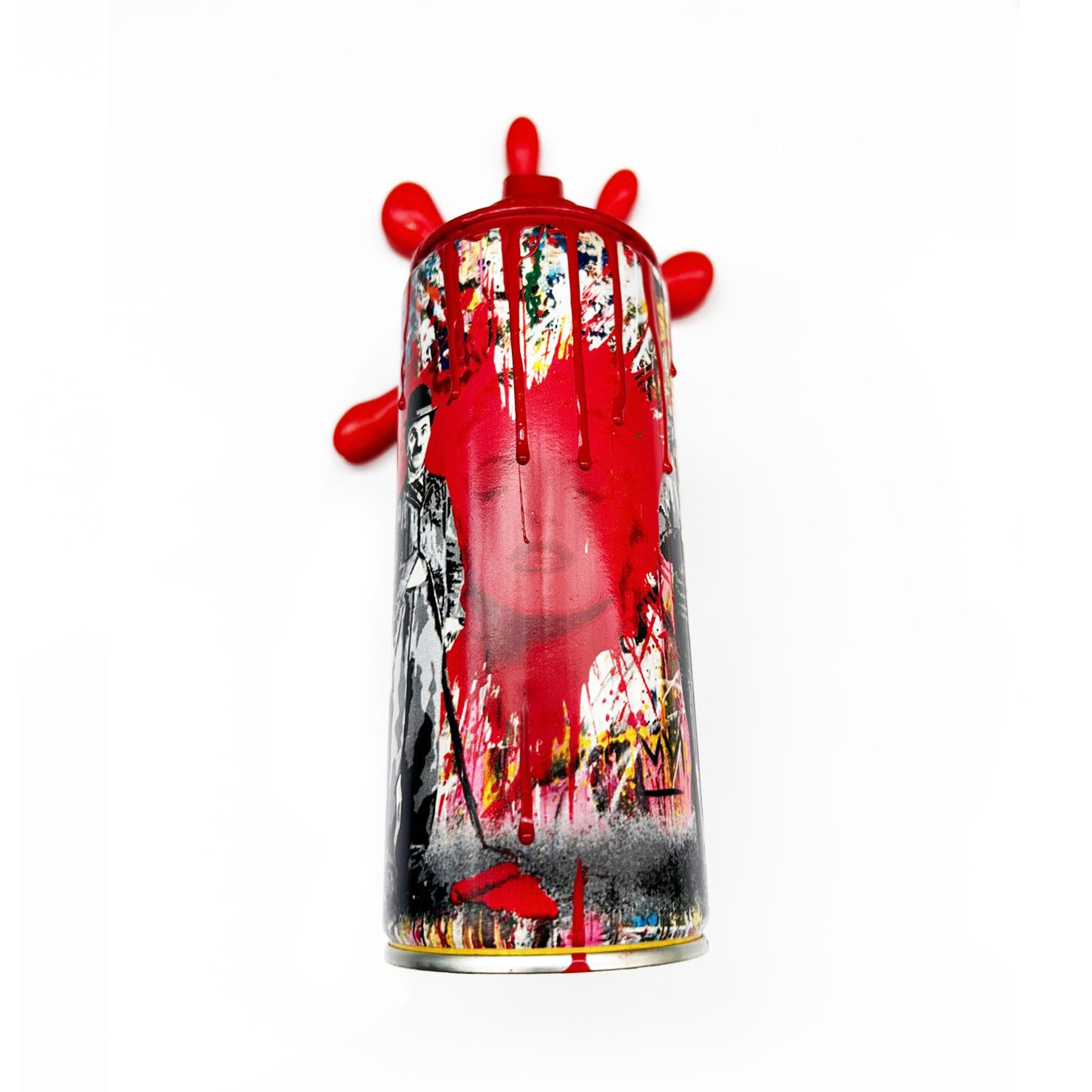 Juxtapose Torn Spray Graffiti Torn Spraycan Sculpture with Plastic Splash