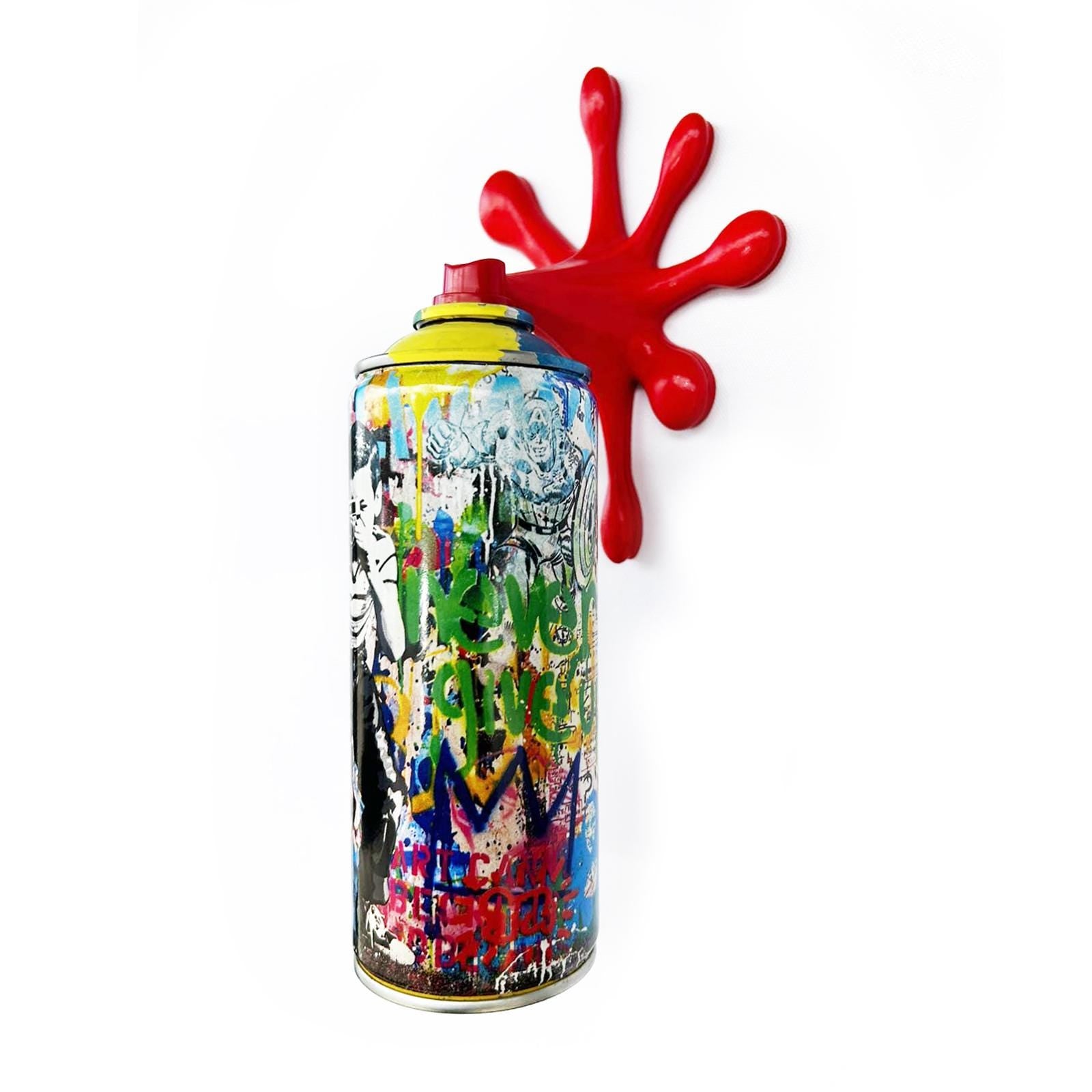 Photographer boy Torn Spray Graffiti Torn Spraycan Sculpture with Plastic Splash